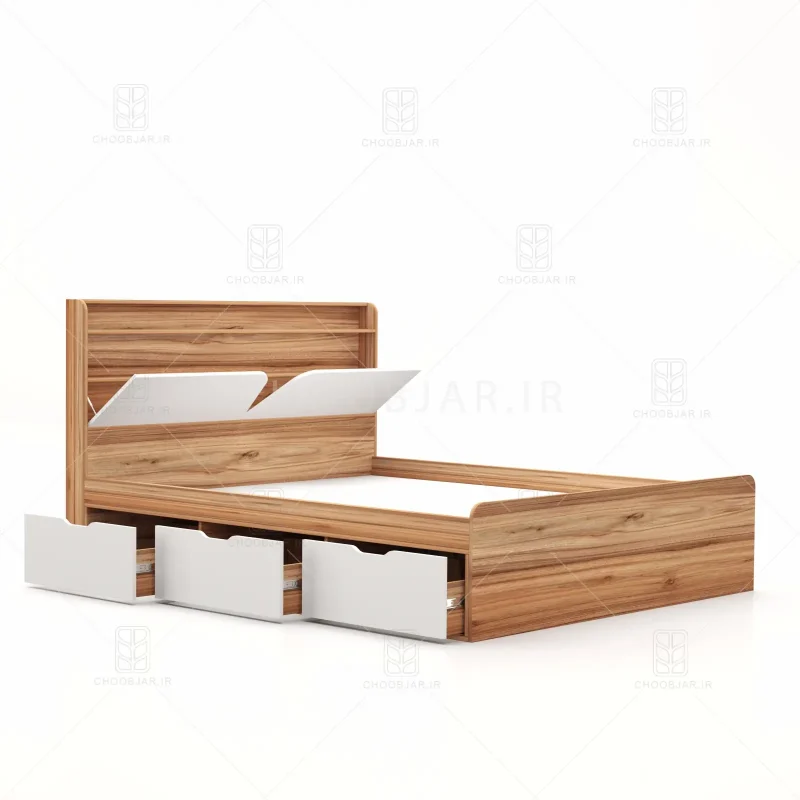 تخت خواب دو نفره شیوا سه کشو سفید گردویی تخت خواب دو نفره شیوا سه کشو سفید گردویی