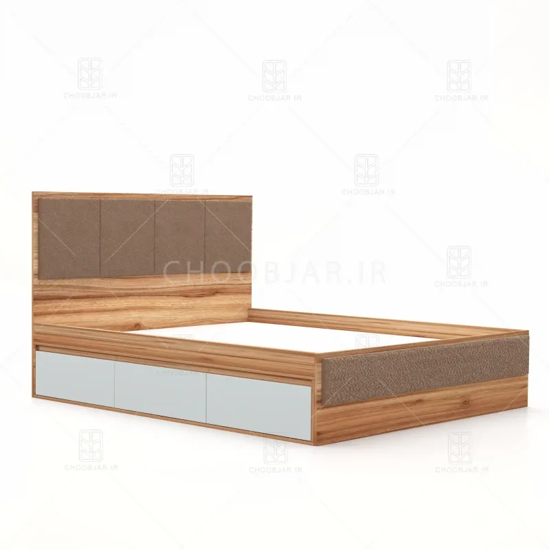 تخت خواب دو نفره یگانه سه کشو طوسی گردویی تخت خواب دو نفره یگانه سه کشو طوسی گردویی