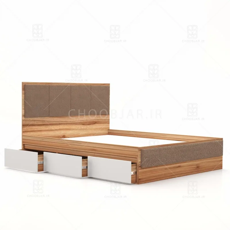 تخت خواب دو نفره یگانه سه کشو سفید گردویی تخت خواب دو نفره یگانه سه کشو سفید گردویی