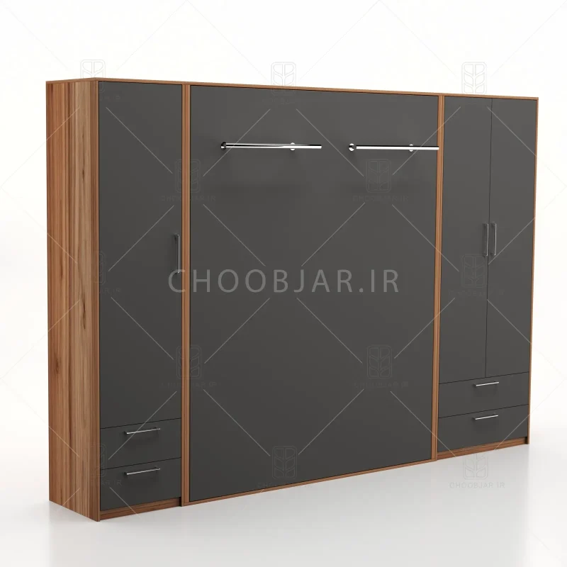 تخت تاشو عمودی دو نفره طول 300 کد 101 نوک مدادی گردویی