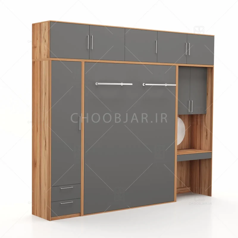 تخت تاشو عمودی دو نفره طول 300 کد 102 نوک مدادی گردویی