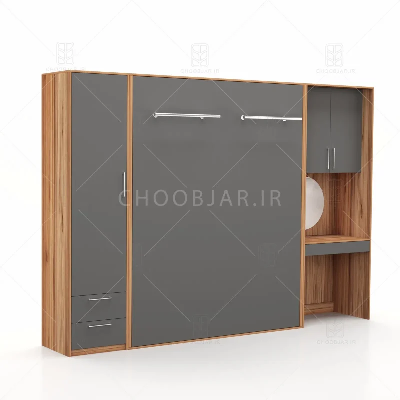 تخت تاشو عمودی دو نفره طول 300 کد 103 نوک مدادی گردویی