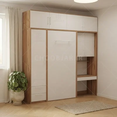 تخت تاشو عمودی تک نفره طول 235 کد 114 سفید گردویی