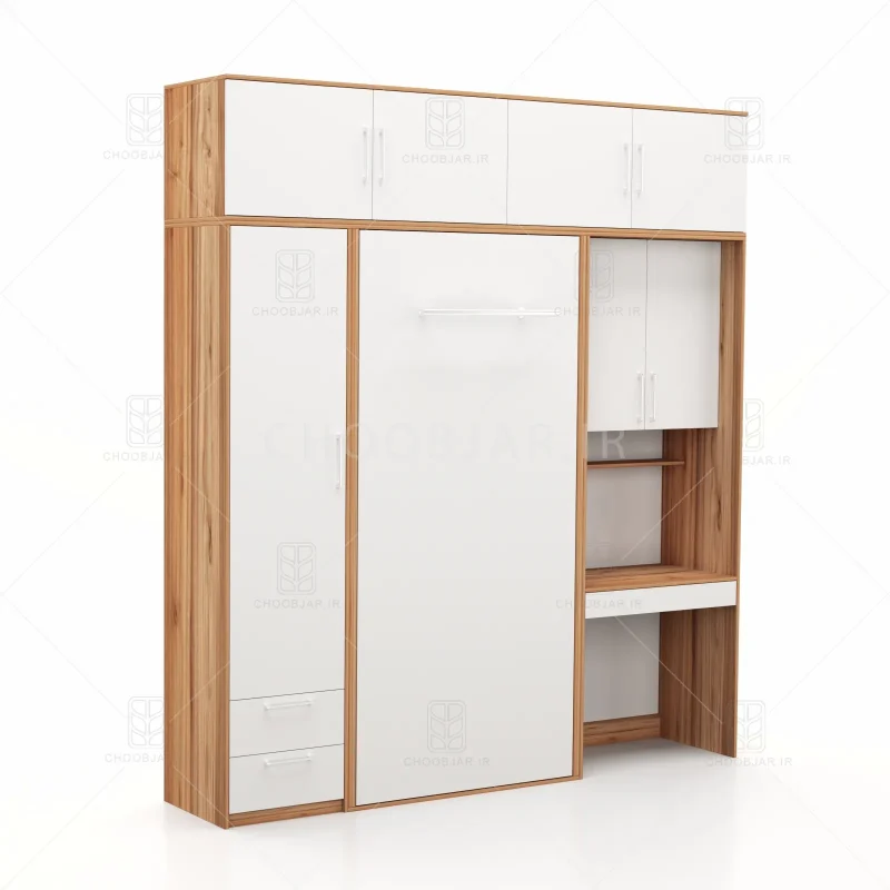 تخت تاشو عمودی تک نفره طول 235 کد 114 سفید گردویی