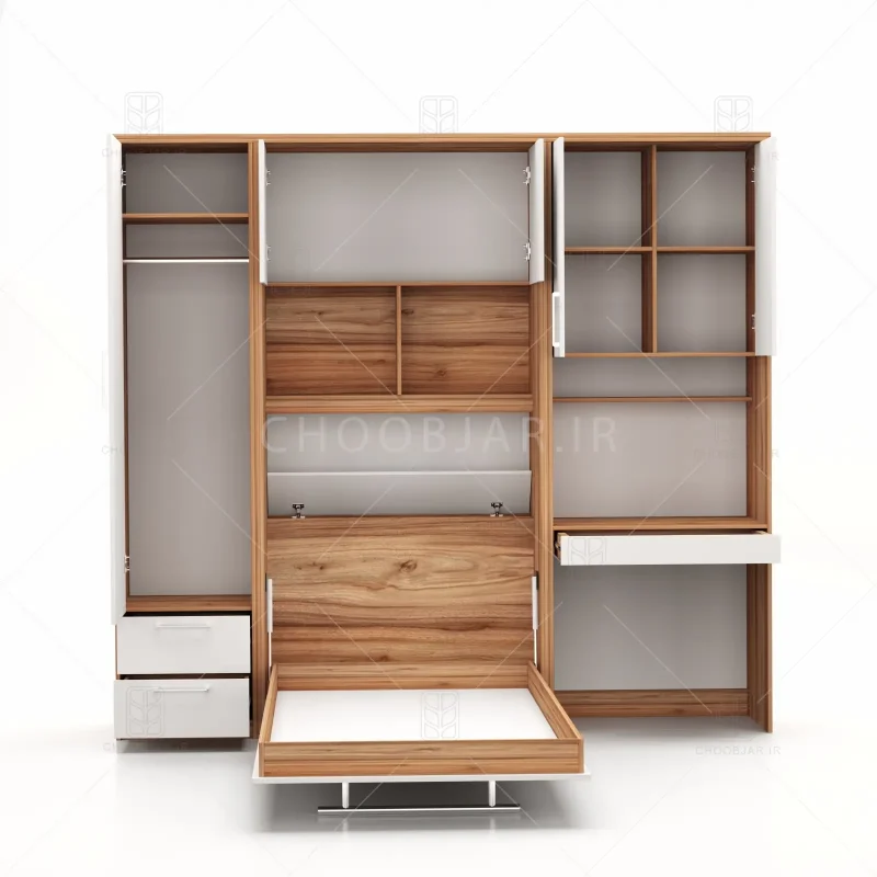 تخت تاشو عمودی تک نفره طول 235 کد 115 سفید گردویی