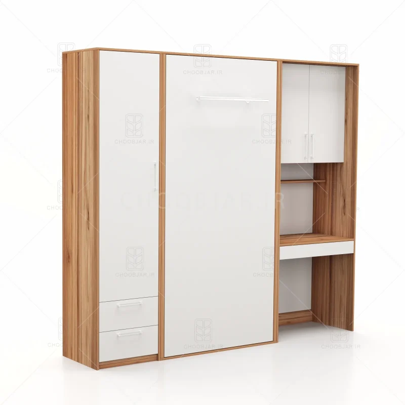 تخت تاشو عمودی تک نفره طول 235 کد 115 سفید گردویی