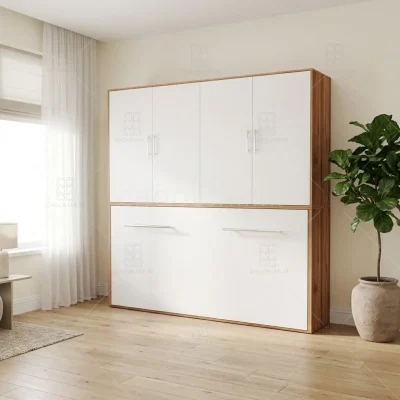 تخت تاشو افقی تک نفره طول 215 کد 123 سفید گردویی