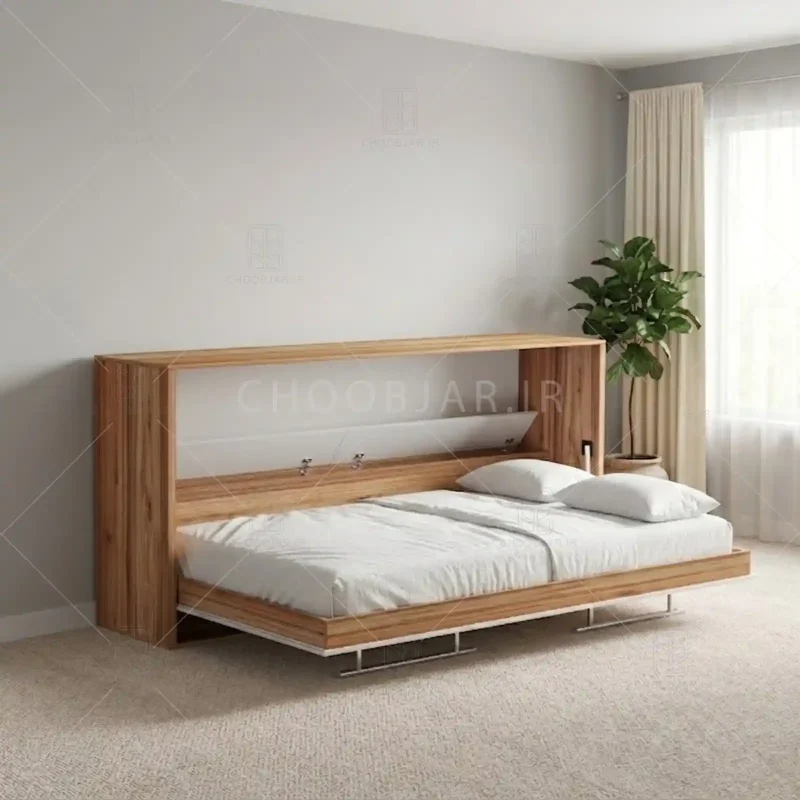 تخت تاشو افقی تک نفره طول 215 کد 124 سفید گردویی