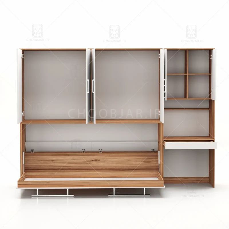 تخت تاشو افقی تک نفره طول 300 کد 126 سفید گردویی