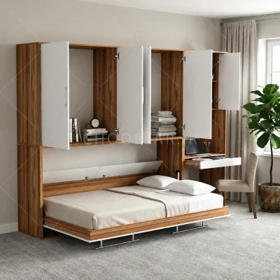 تخت تاشو افقی تک نفره طول 300 کد 126 سفید گردویی